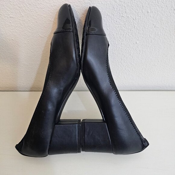 Soft Style Womens Sz 8.5 Black Faux Leather Pump Patent Toe Cap Comfort Shoes - Picture 7 of 10